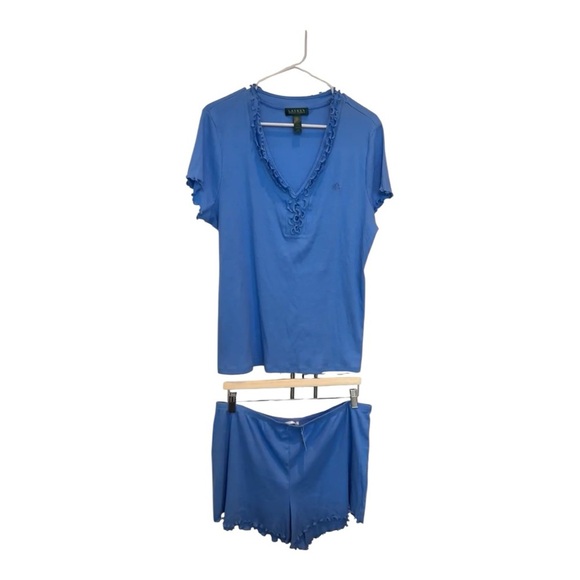 Lauren Ralph Lauren Blue 100% Cotton 2pc Pajama Lounge Set Top & Shorts size XL - Picture 17 of 17